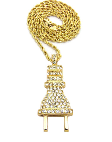nyfashion101 Stone Stud Large Power Plug Pendant Necklace Gold-Tone