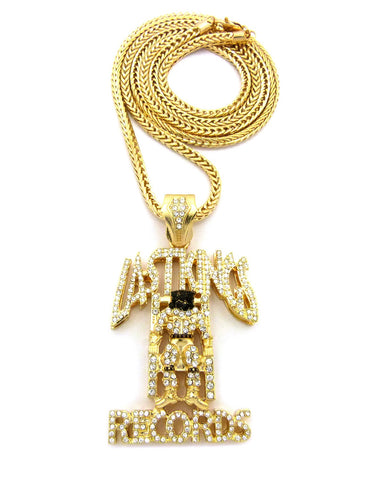 Nyfashion101 Stone Stud Last Kings Record Label Pendant W/ Chain Necklace
