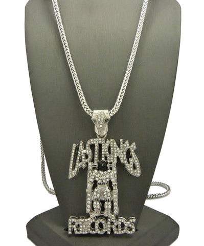 Nyfashion101 Stone Stud Last Kings Record Label Pendant W/ Chain Necklace