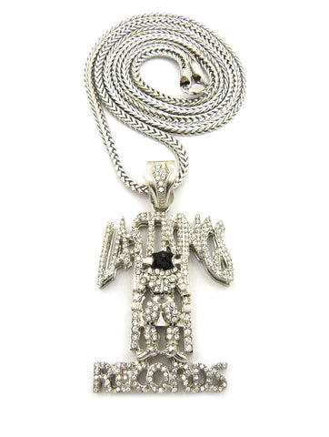 Nyfashion101 Stone Stud Last Kings Record Label Pendant W/ Chain Necklace