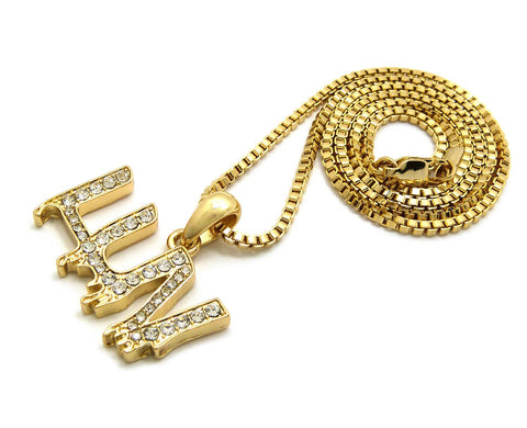 Nyfashion101 Stone Stud LUV Drip Effect Micro Pendant With Box Chain Necklace