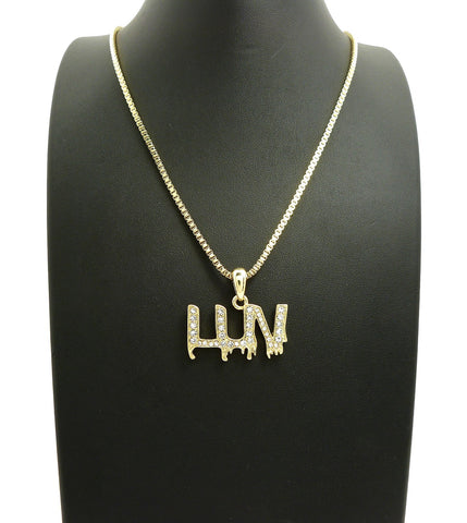 Nyfashion101 Stone Stud LUV Drip Effect Micro Pendant With Box Chain Necklace