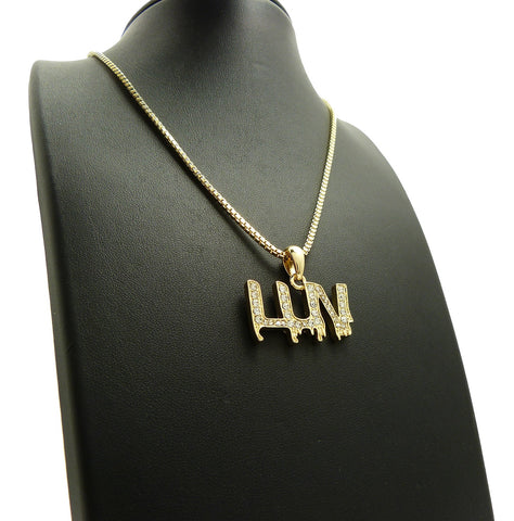 Nyfashion101 Stone Stud LUV Drip Effect Micro Pendant With Box Chain Necklace