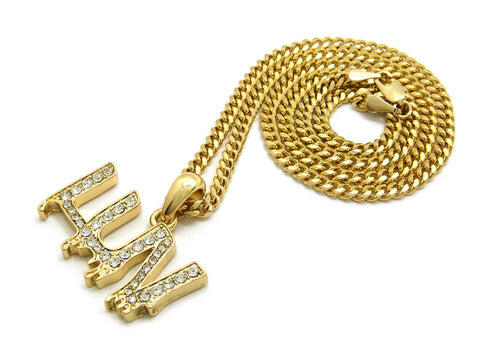 Nyfashion101 Stone Stud LUV Drip Effect Micro Pendant With Cuban Chain Necklace