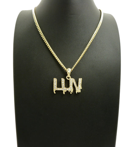 Nyfashion101 Stone Stud LUV Drip Effect Micro Pendant With Cuban Chain Necklace