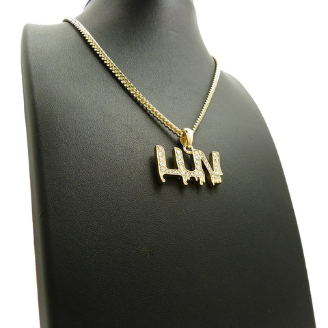 Nyfashion101 Stone Stud LUV Drip Effect Micro Pendant With Cuban Chain Necklace