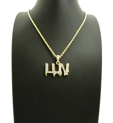 Nyfashion101 Stone Stud LUV Drip Effect Micro Pendant With Rope Chain Necklace