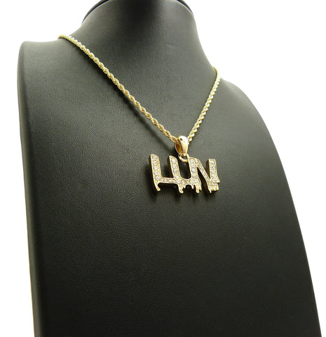 Nyfashion101 Stone Stud LUV Drip Effect Micro Pendant With Rope Chain Necklace