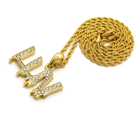 Nyfashion101 Stone Stud LUV Drip Effect Micro Pendant With Rope Chain Necklace