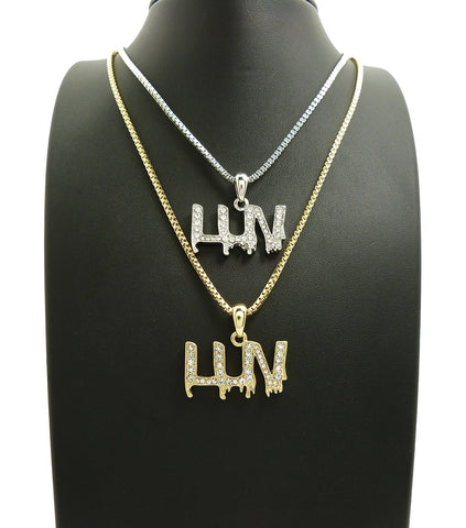 Nyfashion101 Stone Stud LUV Drip Effect Pendant Set With Box Chain Necklaces Gold/Silver-Tone