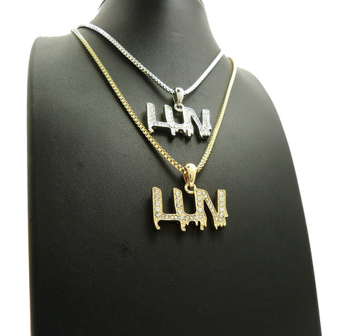 Nyfashion101 Stone Stud LUV Drip Effect Pendant Set With Box Chain Necklaces Gold/Silver-Tone