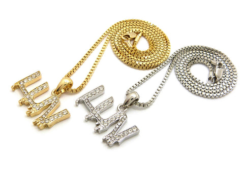 Nyfashion101 Stone Stud LUV Drip Effect Pendant Set With Box Chain Necklaces Gold/Silver-Tone