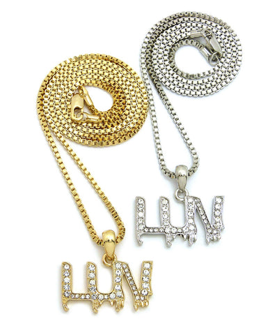 nyfashion101 Stone Stud LUV Drip Effect Pendant Set with Box Chain Necklaces Gold/Silver-Tone