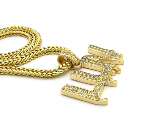 Nyfashion101 Stone Stud LUV Drip Effect Pendant W/4mm 18" Franco Chain Necklace Gold-Tone