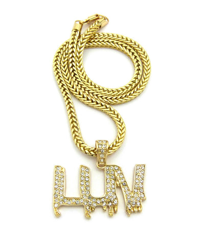 nyfashion101 Stone Stud LUV Drip Effect Pendant w/4mm 18" Franco Chain Necklace Gold-Tone