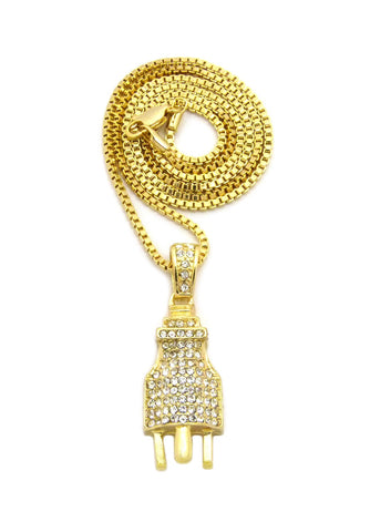 nyfashion101 Stone Stud Male Power Plug Pendant w/2mm 24" Box Chain Necklace Gold-Tone