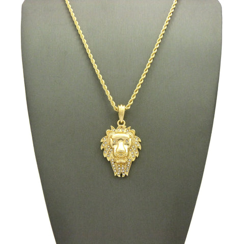 Nyfashion101 Stone Stud Mane Lion Head Pendant Chain Necklace Gold-Tone
