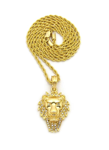 nyfashion101 Stone Stud Mane Lion Head pendant Chain Necklace Gold-Tone