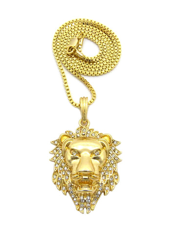 Nyfashion101 Stone Stud Noble Lion Head Pendant W/ Chain Necklace