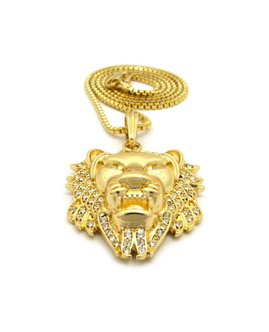 Nyfashion101 Stone Stud Noble Lion Head Pendant W/ Chain Necklace