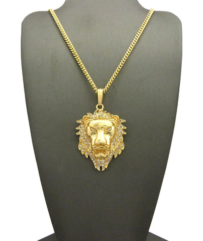 Nyfashion101 Stone Stud Noble Lion Head Pendant W/ Chain Necklace