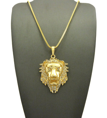 nyfashion101 Stone Stud Noble Lion Head Pendant w/ Chain Necklace