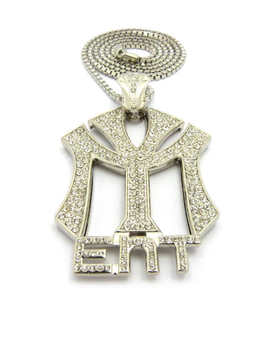 Nyfashion101 Stone Stud NY ENT Pendant W/3mm 30" Box Chain Necklace Siver-Tone