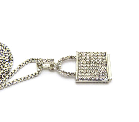 Nyfashion101 Stone Stud Padlock Pendant W/ 2mm 24" Box Chain Necklace