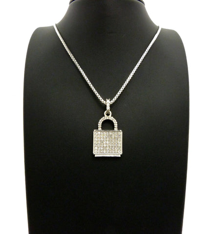 Nyfashion101 Stone Stud Padlock Pendant W/ 2mm 24" Box Chain Necklace