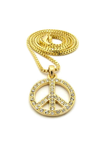 Nyfashion101 Stone Stud Peace Sign Micro Pendant With Chain Necklace
