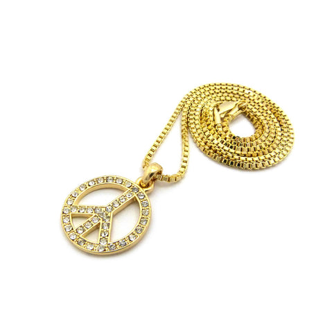 Nyfashion101 Stone Stud Peace Sign Micro Pendant With Chain Necklace