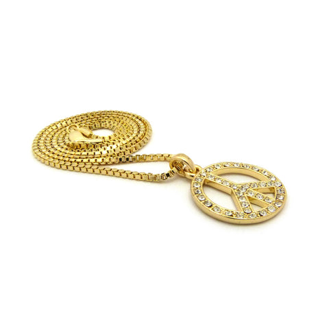 Nyfashion101 Stone Stud Peace Sign Micro Pendant With Chain Necklace