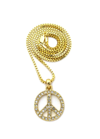 nyfashion101 Stone Stud Peace Sign Micro Pendant with Chain Necklace