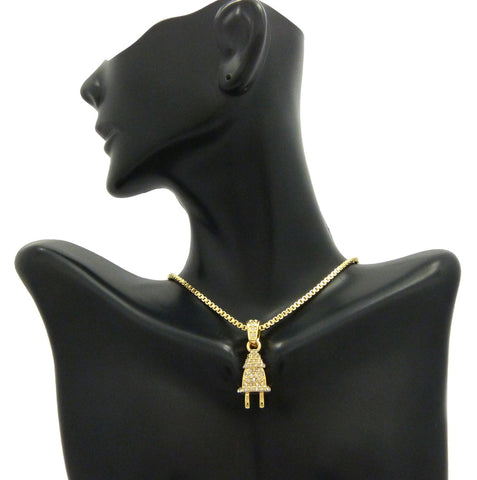 Nyfashion101 Stone Stud Power Plug Mini Pendant With 2mm Chain Necklace