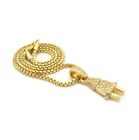 Nyfashion101 Stone Stud Power Plug Mini Pendant With 2mm Chain Necklace