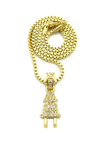 nyfashion101 Stone Stud Power Plug Mini Pendant with 2mm Chain Necklace