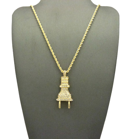 Nyfashion101 Stone Stud Power Plug Pendant With Chain Necklace