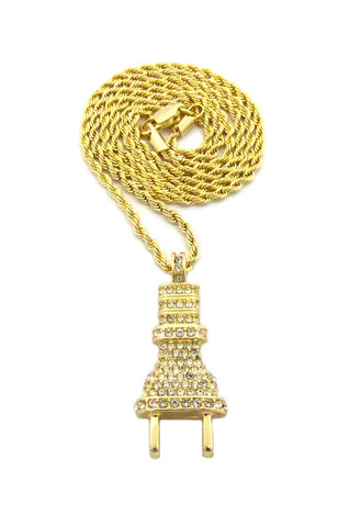 Nyfashion101 Stone Stud Power Plug Pendant With Chain Necklace