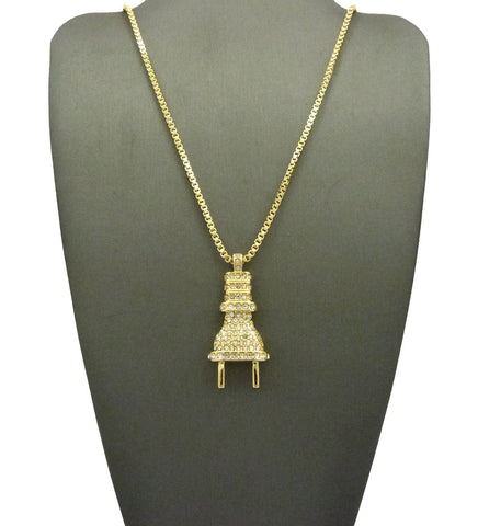 nyfashion101 Stone Stud Power Plug Pendant with Chain Necklace