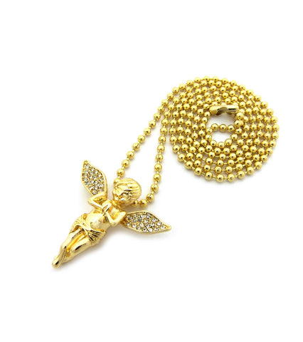 Nyfashion101 Stone Stud Praying Extended Wing Angel Micro Pendant With Chain Necklace