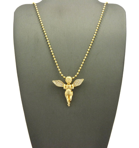 Nyfashion101 Stone Stud Praying Extended Wing Angel Micro Pendant With Chain Necklace