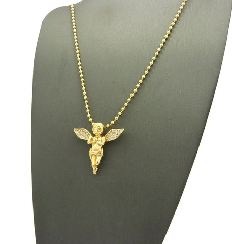 Nyfashion101 Stone Stud Praying Extended Wing Angel Micro Pendant With Chain Necklace