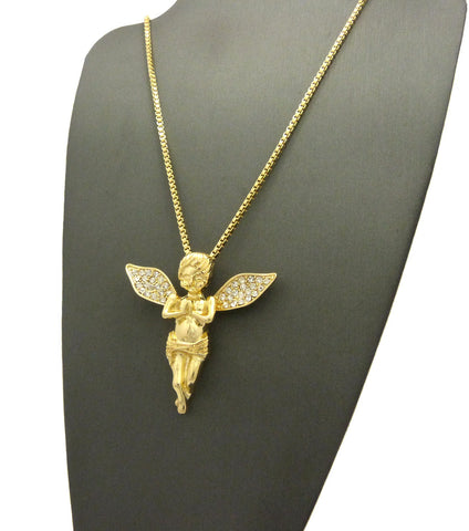 Nyfashion101 Stone Stud Praying Extended Wing Angel With Chain Necklace