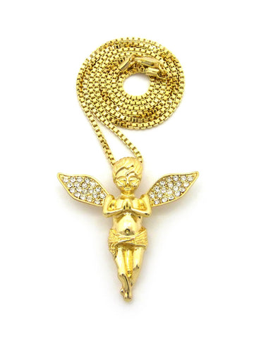 Nyfashion101 Stone Stud Praying Extended Wing Angel With Chain Necklace