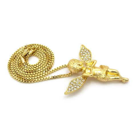Nyfashion101 Stone Stud Praying Extended Wing Angel With Chain Necklace