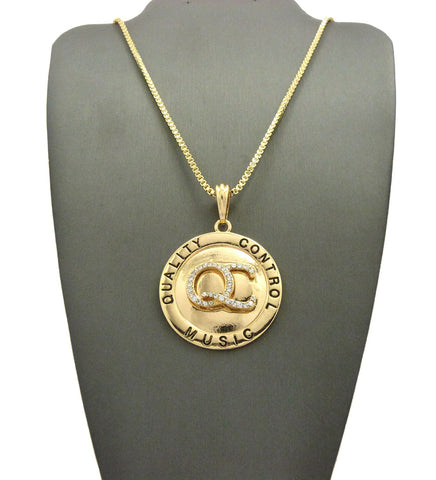 Nyfashion101 Stone Stud QC Initials On Polished Round Pendant W/ 24" Necklace In Gold-Tone