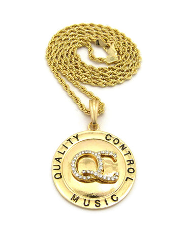 Nyfashion101 Stone Stud QC Initials On Polished Round Pendant W/ 24" Necklace In Gold-Tone