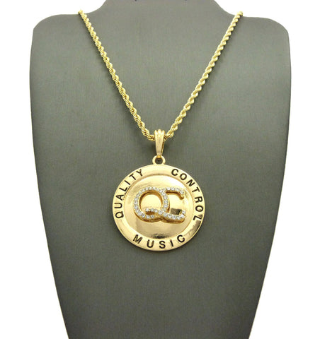 Nyfashion101 Stone Stud QC Initials On Polished Round Pendant W/ 24" Necklace In Gold-Tone