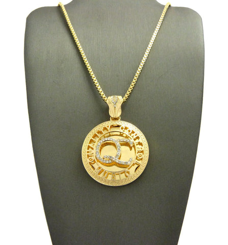 Nyfashion101 Stone Stud QC Initials Round Pendant W/ 24" Necklace In Gold-Tone