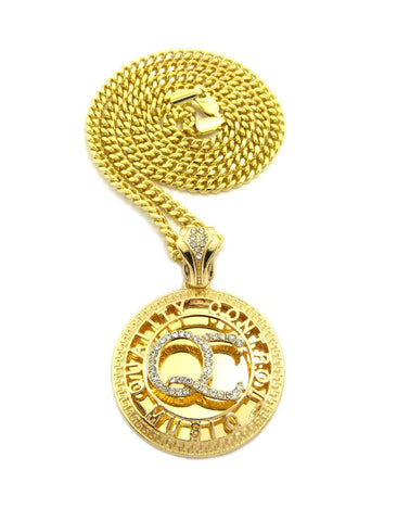 Nyfashion101 Stone Stud QC Initials Round Pendant W/ 24" Necklace In Gold-Tone